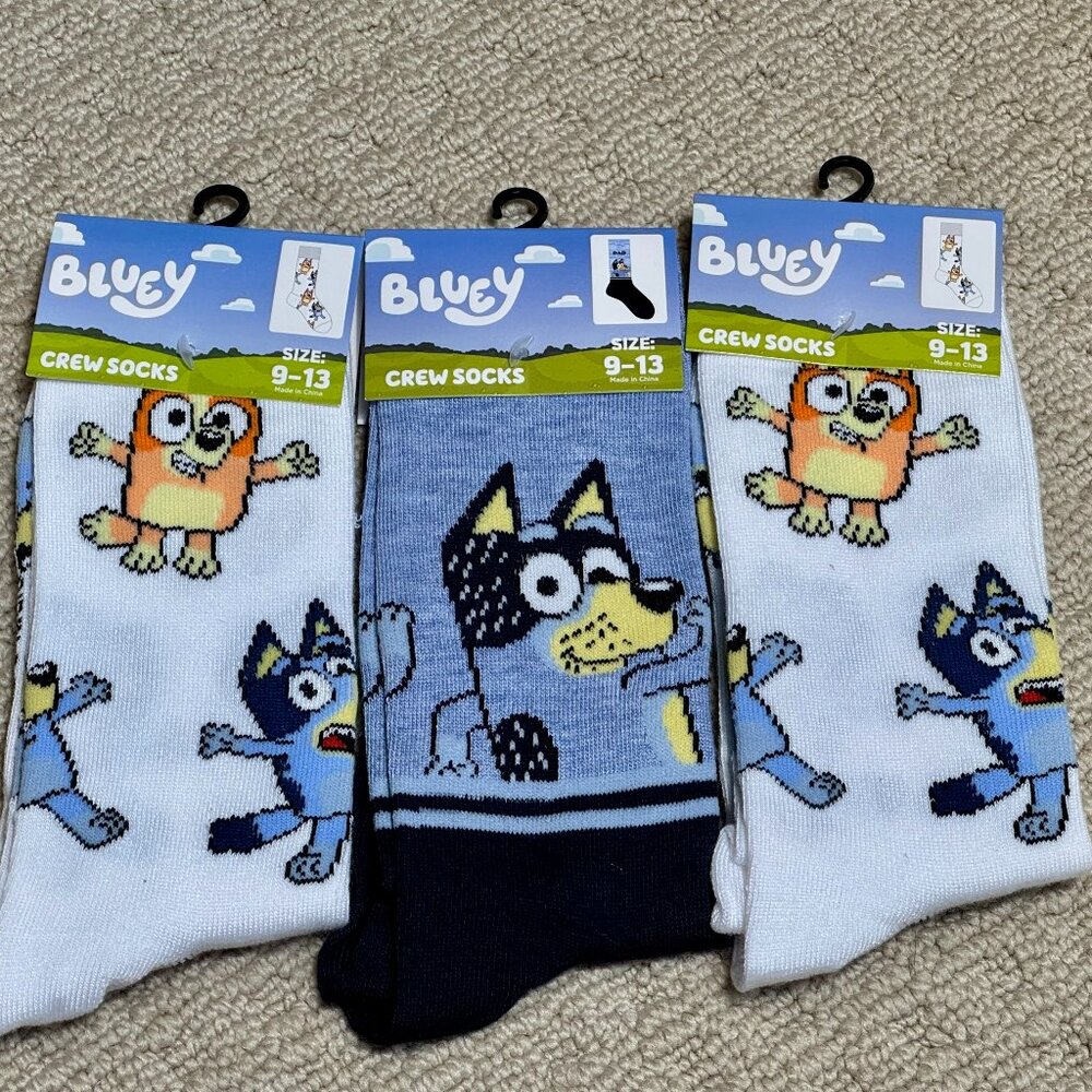 3 Bluey New Novelty Crew Socks Size 6-12/13 - Men's/Women's -